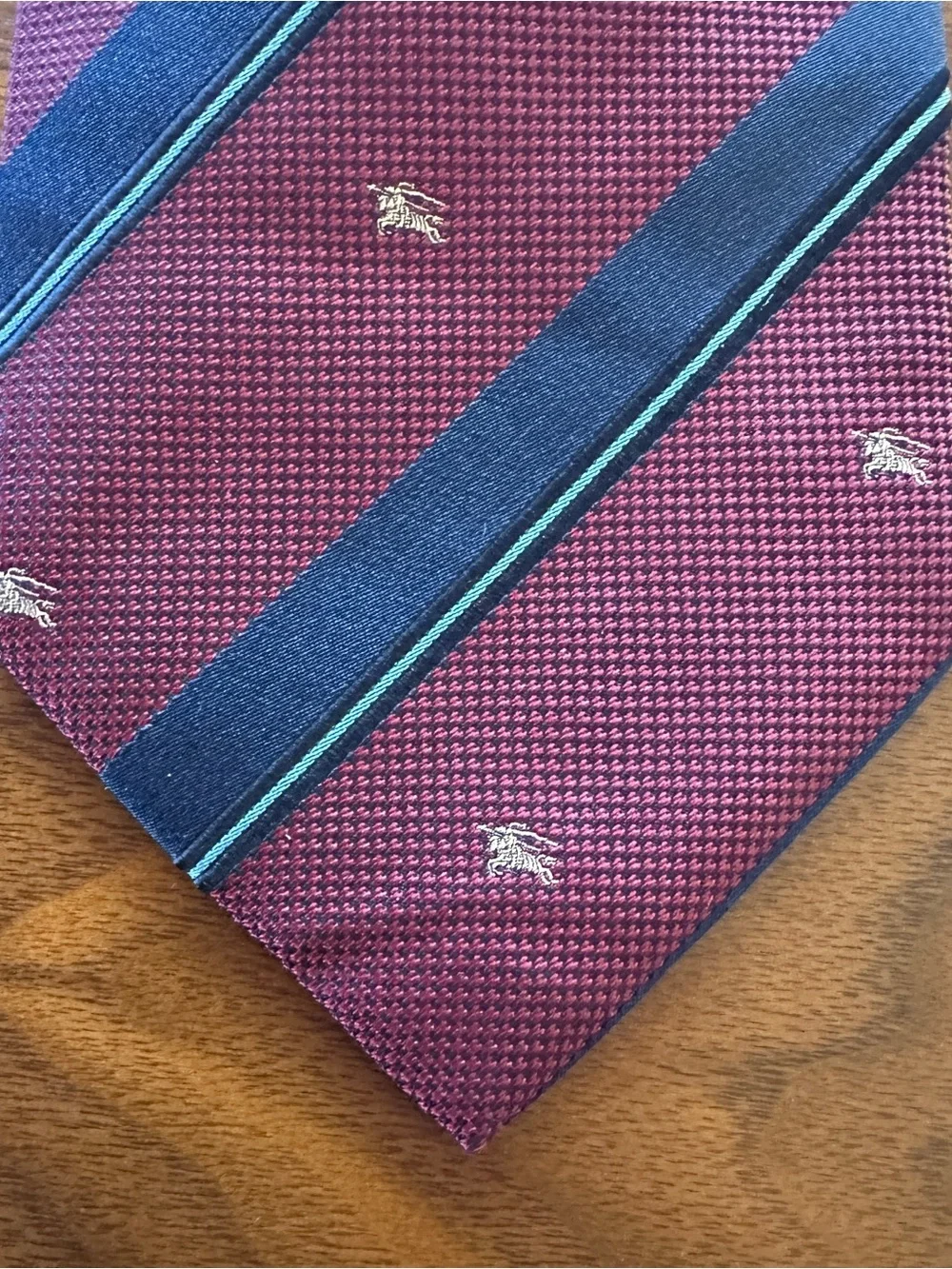 Burberry Burgundy and Navy Striped Silk Tie